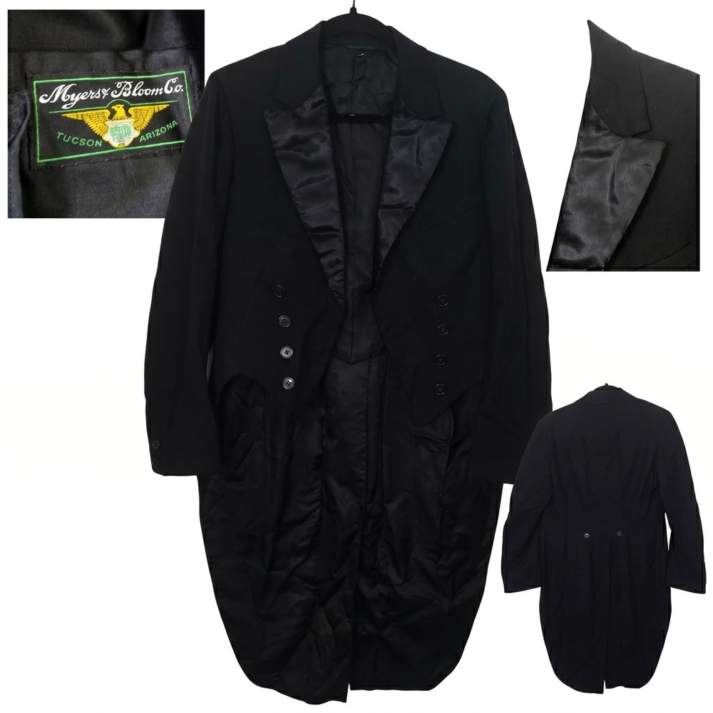 Vintage Myers‎ Bloom Tucson AZ Tailcoat Jacket Black Wool Tuxedo Tails USA Made